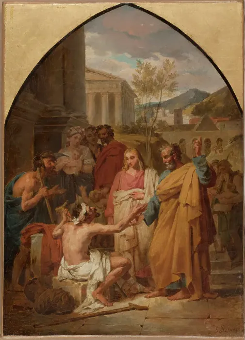 Framed Print : Sketch for the Saint-Séverin church: St Peter healing a cripple... 1819. Creator: Louis Vincent Léon Pallière Framed Print : Sketch for the Saint-Séverin church: St Peter healing a cripple... 1819. Creator: Louis Vincent Léon Pallière