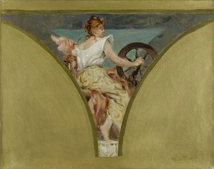 Framed Print : Sketch for the salle des fêtes in the Hôtel de Ville, Paris : Spinning, between 1889 and 1893. Creator: Jean Joseph Weerts Framed Print : Sketch for the salle des fêtes in the Hôtel de Ville, Paris : Spinning, between 1889 and 1893. Creator: Jean Joseph Weerts
