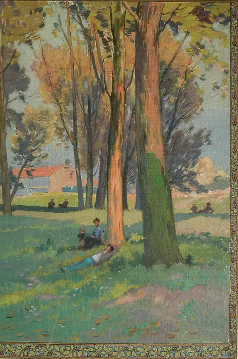 Framed Print : Sketch for the salle des fêtes at the town hall of Asnières: shade under the trees, c.1901. Creator: Paul Leon Felix Schmitt Framed Print : Sketch for the salle des fêtes at the town hall of Asnières: shade under the trees, c.1901. Creator: Paul Leon Felix Schmitt