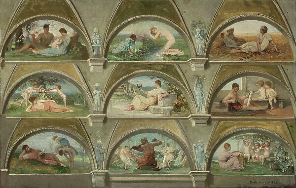 Sketch for the salon des caryatids at the Hotel de Ville in Paris: Allegorical scenes of... 1890. Creator: Emile Levy