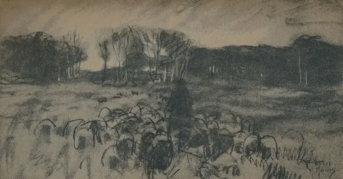 Framed Print : A sketch of a shepherd and his flock, 19th century. Artist: Anton Mauve Framed Print : A sketch of a shepherd and his flock, 19th century. Artist: Anton Mauve