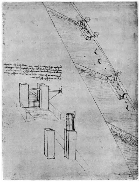 Framed Print : Sketch of a sluice, late 15th or early 16th century (1954). Artist: Leonardo da Vinci Framed Print : Sketch of a sluice, late 15th or early 16th century (1954). Artist: Leonardo da Vinci