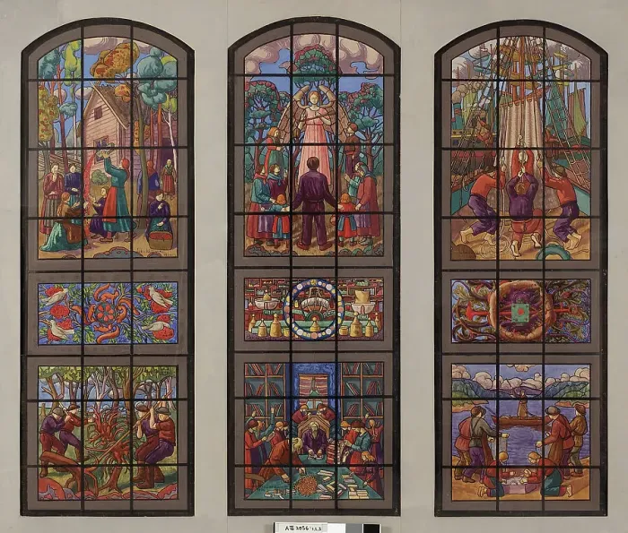 Framed Print : Sketch for S.O.K.'s stained glass, 1930. Creator: Juho Rissanen Framed Print : Sketch for S.O.K.'s stained glass, 1930. Creator: Juho Rissanen