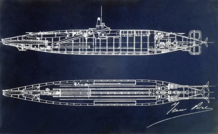 Framed Print : Sketch of the submarine designed by Isaac Peral Caballero (1851-1895), engraving, 1889 Framed Print : Sketch of the submarine designed by Isaac Peral Caballero (1851-1895), engraving, 1889