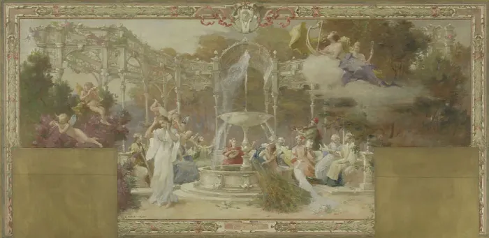 Framed Print : Sketch for the town hall of the 10th arrondissement of Paris: Hearing, between 1905 and 1908. Creator: Adrien Moreau-Neret Framed Print : Sketch for the town hall of the 10th arrondissement of Paris: Hearing, between 1905 and 1908. Creator: Adrien Moreau-Neret