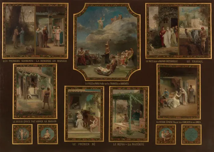 Framed Print : Sketch for the town hall of the 19th arrondissement of the City of Paris:Evocations of marriage, 1880 Creator: Emile Levy Framed Print : Sketch for the town hall of the 19th arrondissement of the City of Paris:Evocations of marriage, 1880 Creator: Emile Levy