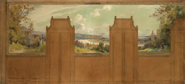 Framed Print : Sketch for the town hall of Bagneux (?): landscape from Joinville to Nogent, c1907. Creators: Eugene Bourgeois, Paul Albert Steck Framed Print : Sketch for the town hall of Bagneux (?): landscape from Joinville to Nogent, c1907. Creators: Eugene Bourgeois, Paul Albert Steck