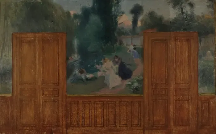Framed Print : Sketch for the town hall of Créteil: Landscape, banks of the Marne...1898. Creator: Eugene Martial Simas Framed Print : Sketch for the town hall of Créteil: Landscape, banks of the Marne...1898. Creator: Eugene Martial Simas