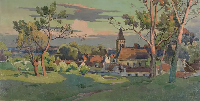 Framed Print : Sketch for the town hall in Thiais: village with a church, c1902. Creator: Paul Leon Felix Schmitt Framed Print : Sketch for the town hall in Thiais: village with a church, c1902. Creator: Paul Leon Felix Schmitt