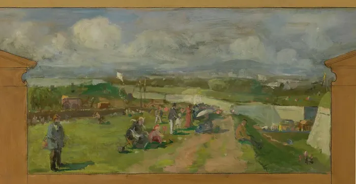 Framed Print : Sketch for the town hall of Vanves. View of Vanves with Fort de Vanves, 1902. Creator: Paul Leon Felix Schmitt Framed Print : Sketch for the town hall of Vanves. View of Vanves with Fort de Vanves, 1902. Creator: Paul Leon Felix Schmitt