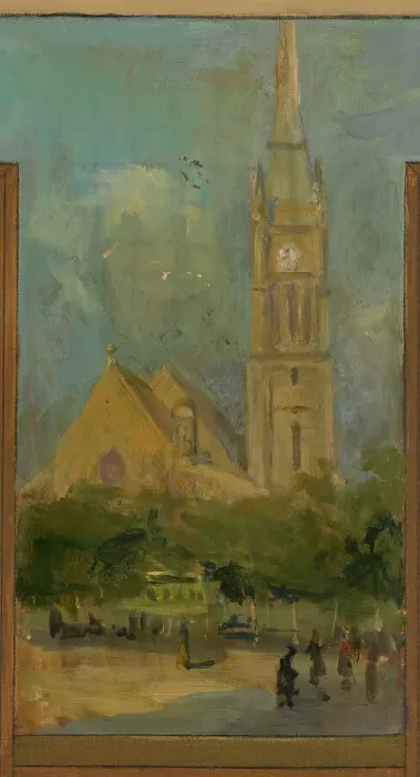 Framed Print : Sketch for the town hall of Vanves. Views of Vanves with the Church of Vanves, 1902. Creator: Paul Leon Felix Schmitt Framed Print : Sketch for the town hall of Vanves. Views of Vanves with the Church of Vanves, 1902. Creator: Paul Leon Felix Schmitt