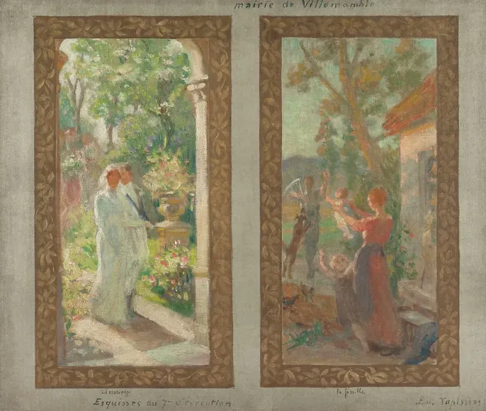 Framed Print : Sketch for the town hall of Villemonble : Marriage, Family, c.1913. Creator: Edmond Tapissier