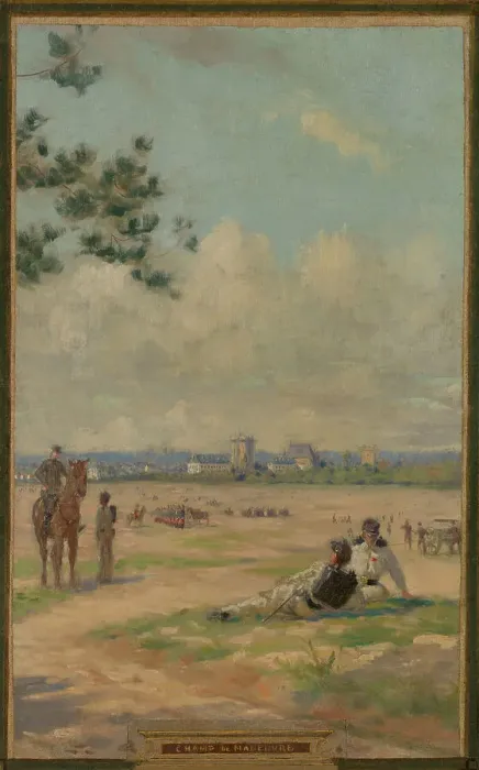 Framed Print : Sketch for the town hall of Vincennes: the chapel, keep, obelisk, the manoeuvring area... 1898. Creator: Maurice Chabas Framed Print : Sketch for the town hall of Vincennes: the chapel, keep, obelisk, the manoeuvring area... 1898. Creator: Maurice Chabas