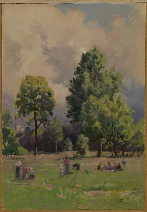 Framed Print : Sketch for the town hall of Vincennes: View of the Bois de Vincennes, 1898. Creator: Paul Leon Felix Schmitt Framed Print : Sketch for the town hall of Vincennes: View of the Bois de Vincennes, 1898. Creator: Paul Leon Felix Schmitt