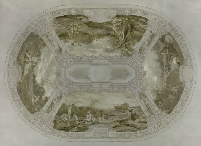 Framed Print : Sketch for the wedding hall of the town hall of Courbevoie: The Seasons (ceiling), 1884. Creator: Alexandre Seon Framed Print : Sketch for the wedding hall of the town hall of Courbevoie: The Seasons (ceiling), 1884. Creator: Alexandre Seon