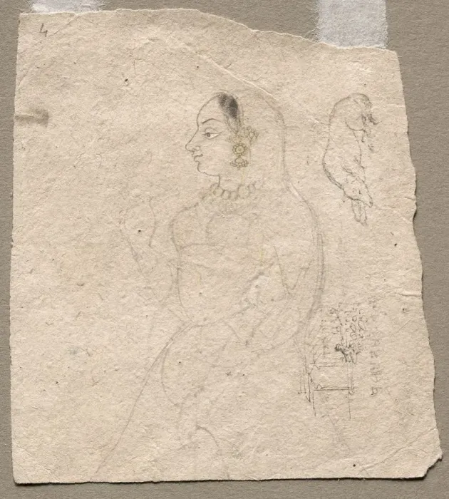 Framed Print : Sketch of a Woman with an elephant and other animals on reverse, 1700s. Creator: Unknown Framed Print : Sketch of a Woman with an elephant and other animals on reverse, 1700s. Creator: Unknown