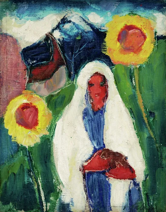 Framed Print : Sketch of a Woman among Sunflowers, 1932. Creator: Zolo Palugyay Framed Print : Sketch of a Woman among Sunflowers, 1932. Creator: Zolo Palugyay