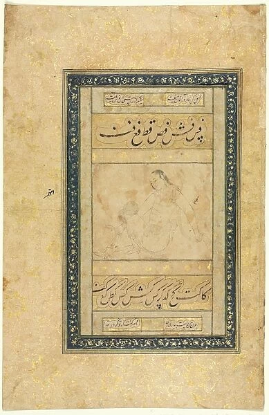 Sketch of a Young Man, single page; Illustration and Text (Persian verses), 1630-1650
