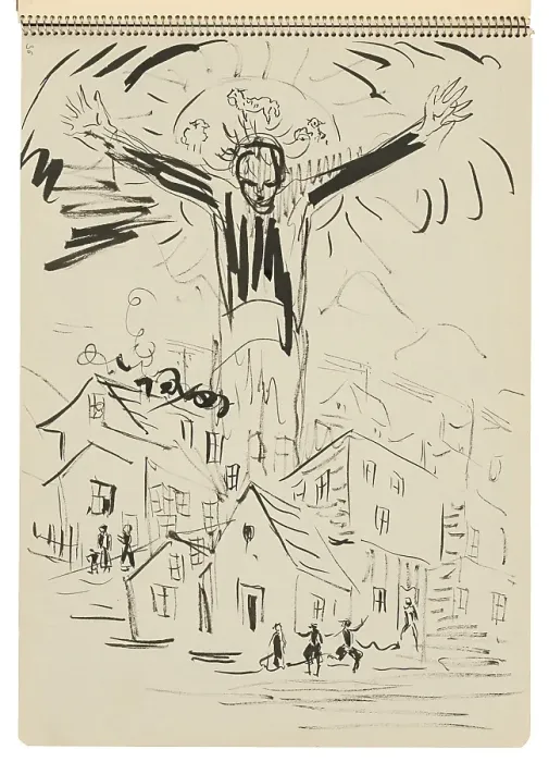 Framed Print : Sketchbook 22 Savior Over the City, 1st half 20th century. Creator: Arnold Peter Weisz-Kubincan Framed Print : Sketchbook 22 Savior Over the City, 1st half 20th century. Creator: Arnold Peter Weisz-Kubincan