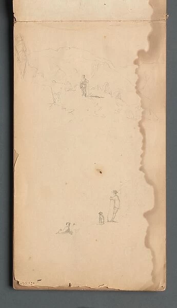 Sketchbook, page 02: Figure in a Landscape with Dog, 1859. Creator: Sanford Robinson Gifford
