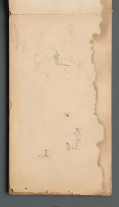 Framed Print : Sketchbook, page 02: Figure in a Landscape with Dog, 1859. Creator: Sanford Robinson Gifford Framed Print : Sketchbook, page 02: Figure in a Landscape with Dog, 1859. Creator: Sanford Robinson Gifford