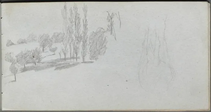 Framed Print : Sketchbook, page 18: Study of a Horse and Landscape Study. Creator: Ernest Meissonier (French Framed Print : Sketchbook, page 18: Study of a Horse and Landscape Study. Creator: Ernest Meissonier (French
