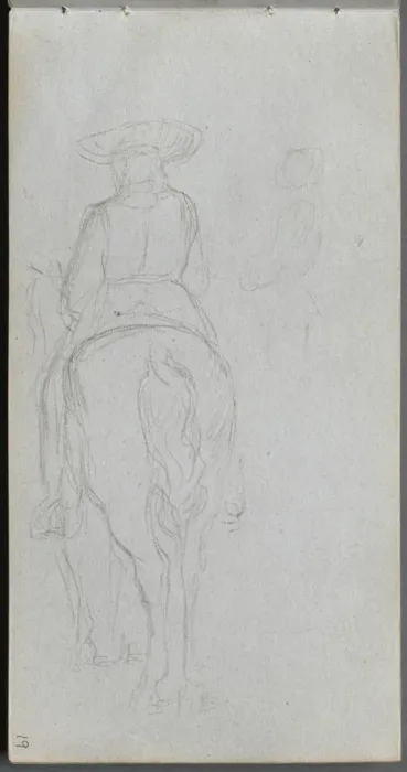 Framed Print : Sketchbook, page 19: Study of a Figure on Horseback seen from behind. Creator: Ernest Meissonier Framed Print : Sketchbook, page 19: Study of a Figure on Horseback seen from behind. Creator: Ernest Meissonier