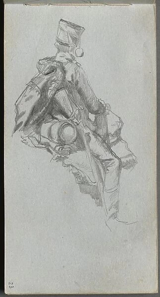 Sketchbook, page 23: Seated Soldier. Creator: Ernest Meissonier (French, 1815-1891)