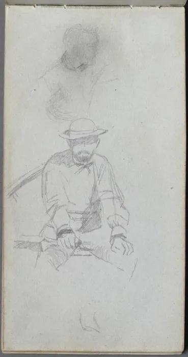 Framed Print : Sketchbook, page 30: Seated male Figure and Figure in Profile. Creator: Ernest Meissonier (French Framed Print : Sketchbook, page 30: Seated male Figure and Figure in Profile. Creator: Ernest Meissonier (French