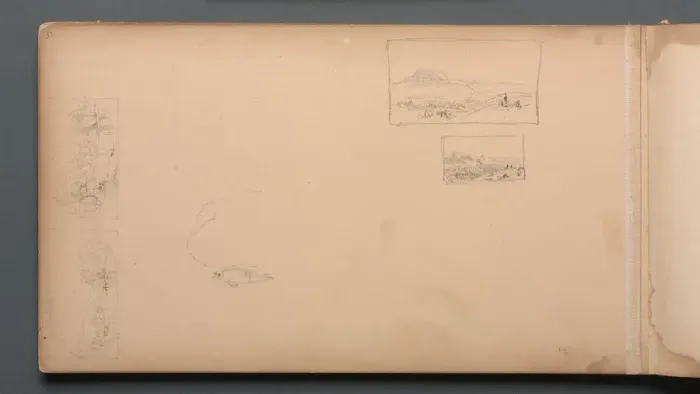 Framed Print : Sketchbook, page 37: Maine Landscape Vignittes, 1859. Creator: Sanford Robinson Gifford (American Framed Print : Sketchbook, page 37: Maine Landscape Vignittes, 1859. Creator: Sanford Robinson Gifford (American