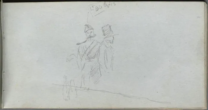 Framed Print : Sketchbook, page 38: Study of a Solider and Figure in Top Hat. Creator: Ernest Meissonier (French Framed Print : Sketchbook, page 38: Study of a Solider and Figure in Top Hat. Creator: Ernest Meissonier (French