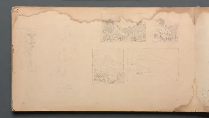 Framed Print : Sketchbook, page 39: Maine Landscape Vignittes, 1859. Creator: Sanford Robinson Gifford (American Framed Print : Sketchbook, page 39: Maine Landscape Vignittes, 1859. Creator: Sanford Robinson Gifford (American