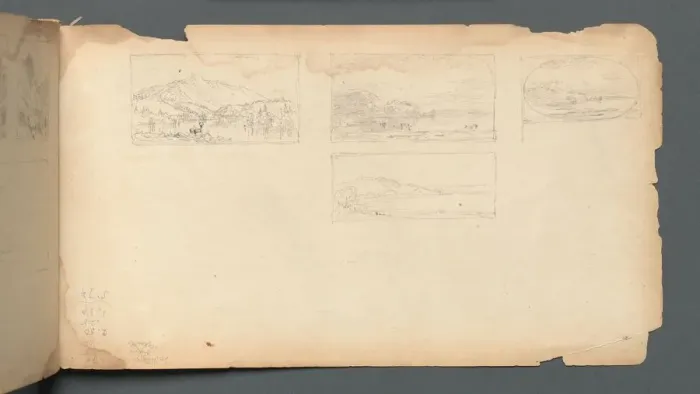 Framed Print : Sketchbook, page 40: Maine Landscape, 1859. Creator: Sanford Robinson Gifford (American Framed Print : Sketchbook, page 40: Maine Landscape, 1859. Creator: Sanford Robinson Gifford (American