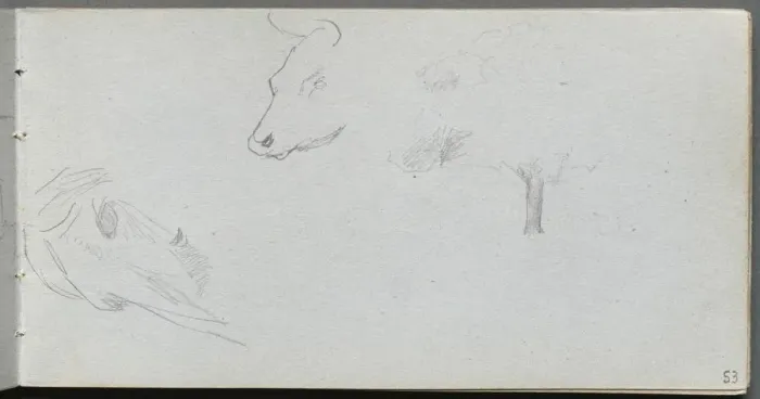 Framed Print : Sketchbook, page 53: Animal Studies and Tree Study. Creator: Ernest Meissonier (French, 1815-1891) Framed Print : Sketchbook, page 53: Animal Studies and Tree Study. Creator: Ernest Meissonier (French, 1815-1891)