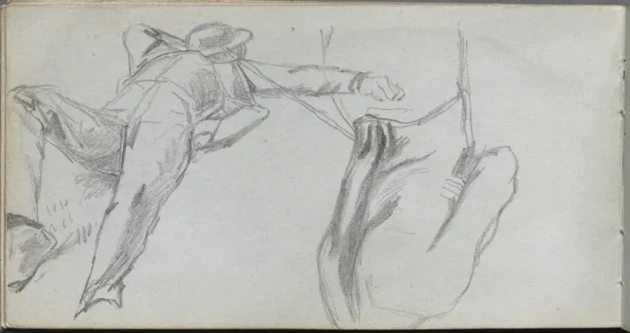 Framed Print : Sketchbook, page 58: Reclining Figure and Figure from behind. Creator: Ernest Meissonier (French Framed Print : Sketchbook, page 58: Reclining Figure and Figure from behind. Creator: Ernest Meissonier (French