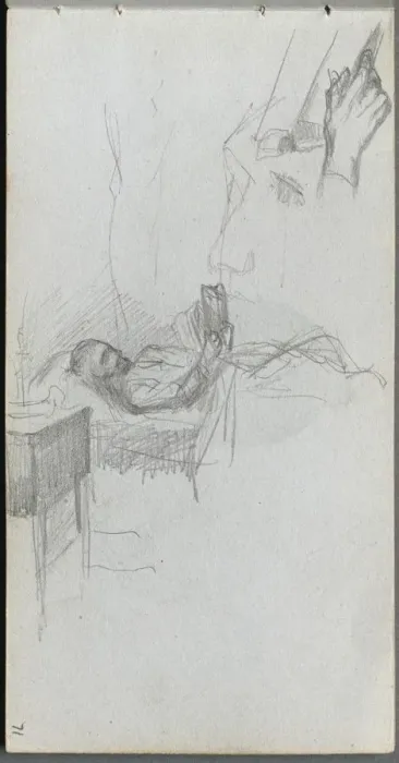 Framed Print : Sketchbook, page 71: Study of a Figure Reading in Bed, Study of a Hand Framed Print : Sketchbook, page 71: Study of a Figure Reading in Bed, Study of a Hand