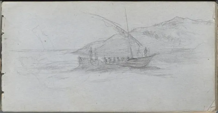 Framed Print : Sketchbook, page 88: Seascape and Figure. Creator: Ernest Meissonier (French, 1815-1891)