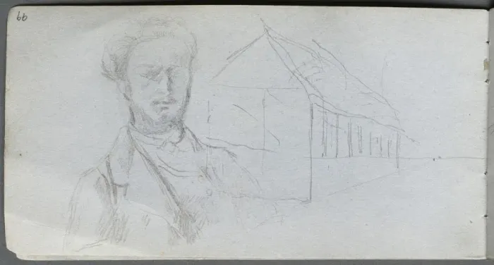 Framed Print : Sketchbook, page 99: Study of Figure, Building. Creator: Ernest Meissonier (French, 1815-1891) Framed Print : Sketchbook, page 99: Study of Figure, Building. Creator: Ernest Meissonier (French, 1815-1891)