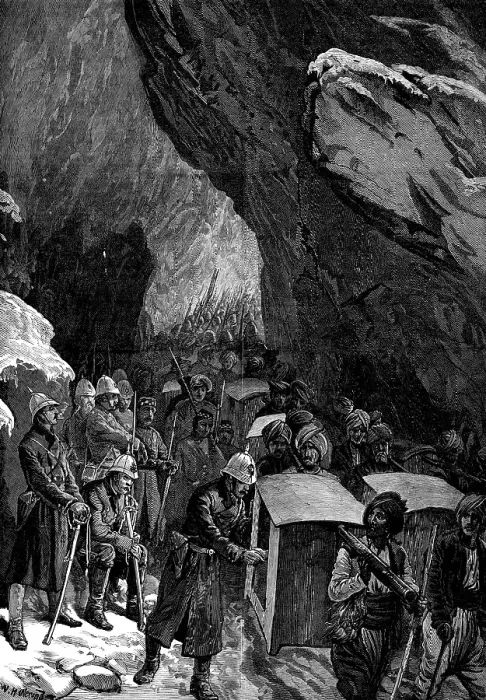 Framed Print : Sketches in Afghanistan: hospital dhoolies in the Jugdulluk Pass, 1880. Creator: Unknown Framed Print : Sketches in Afghanistan: hospital dhoolies in the Jugdulluk Pass, 1880. Creator: Unknown