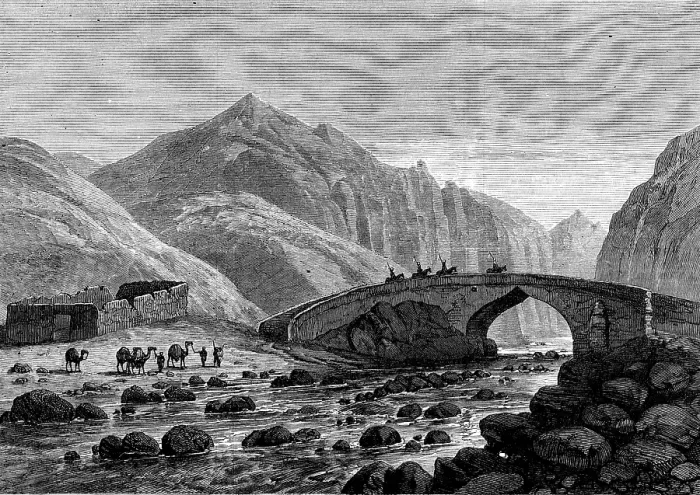 Framed Print : Sketches in Afghanistan: the old bridge on the Surkhab, or Red River, 1880. Creator: Unknown Framed Print : Sketches in Afghanistan: the old bridge on the Surkhab, or Red River, 1880. Creator: Unknown
