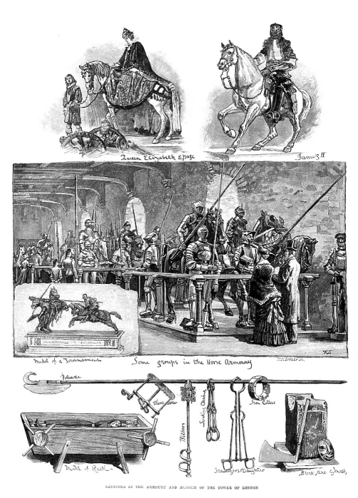 Framed Print : Sketches in the Armoury and Museum of the Tower of London, 1883. Creator: T. S. Bayley Framed Print : Sketches in the Armoury and Museum of the Tower of London, 1883. Creator: T. S. Bayley
