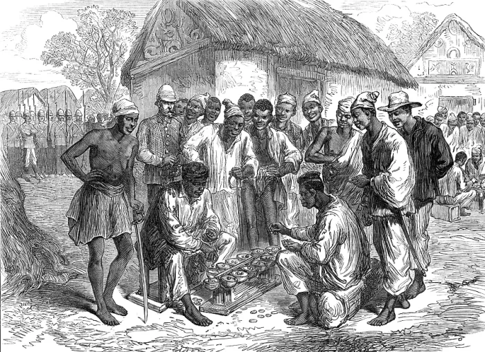 Framed Print : Sketches of the Ashantee War by our special artist: native soldiers playing at Warry, 1874. Creator: Unknown Framed Print : Sketches of the Ashantee War by our special artist: native soldiers playing at Warry, 1874. Creator: Unknown