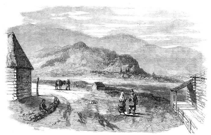 Framed Print : Sketches in Asiatic Russia - Village on the Siberian Side of the Ural Mountains, 1857. Creator: Unknown Framed Print : Sketches in Asiatic Russia - Village on the Siberian Side of the Ural Mountains, 1857. Creator: Unknown