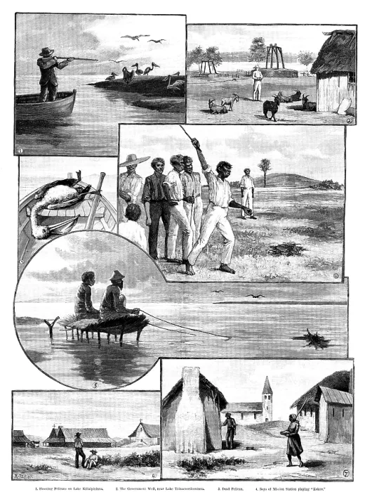 Framed Print : Sketches at an Australian Mission Station - by Mr. A. J. Vogan, 1890. Creator: R. Taylor Framed Print : Sketches at an Australian Mission Station - by Mr. A. J. Vogan, 1890. Creator: R. Taylor
