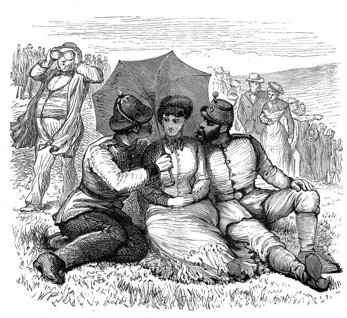 Framed Print : Sketches at the Brighton Theatre of War: All in the Downs, 1880. Creator: Unknown Framed Print : Sketches at the Brighton Theatre of War: All in the Downs, 1880. Creator: Unknown