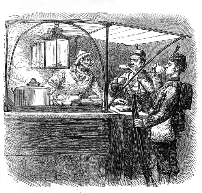 Framed Print : Sketches at the Brighton Theatre of War: Coffee for Two, 1880. Creator: Unknown Framed Print : Sketches at the Brighton Theatre of War: Coffee for Two, 1880. Creator: Unknown