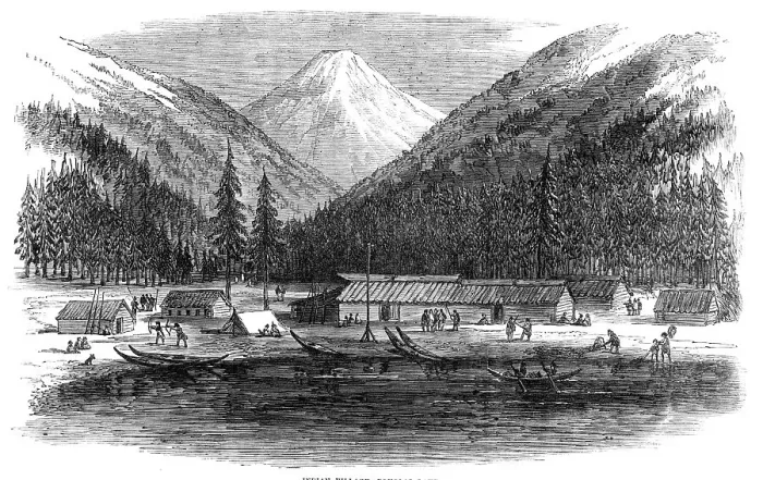 Framed Print : Sketches in British Columbia: Indian village, Douglas Lake, 1864. Creator: Unknown Framed Print : Sketches in British Columbia: Indian village, Douglas Lake, 1864. Creator: Unknown