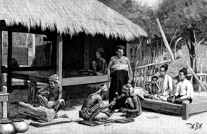 Framed Print : Sketches in Burmah: Burmese wood-carvers, 1890. Creator: H. W Framed Print : Sketches in Burmah: Burmese wood-carvers, 1890. Creator: H. W