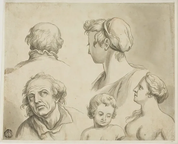Framed Print : Sketches of Five Busts, n.d. Creator: Gerard de Lairesse Framed Print : Sketches of Five Busts, n.d. Creator: Gerard de Lairesse
