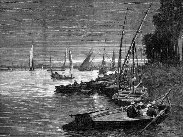 Framed Print : Sketches in Cairo: the harbour of Boulak, 1883. Creator: Eugene Froment Framed Print : Sketches in Cairo: the harbour of Boulak, 1883. Creator: Eugene Froment